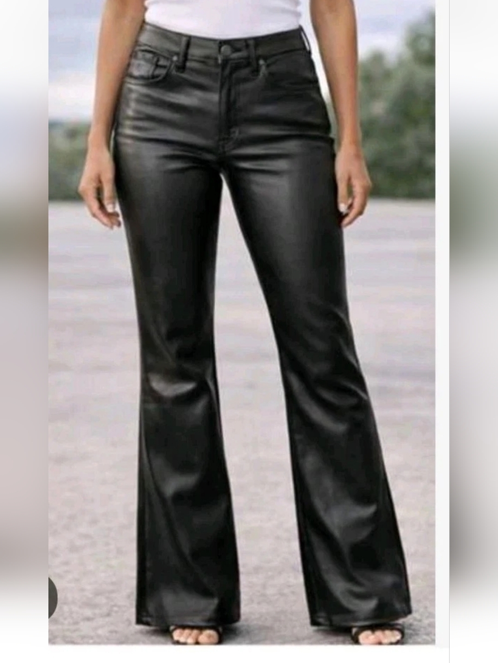 NEW GAP 70s Flare High Rise Faux Leather Pants Vegan Black Biker Moto 6P 28